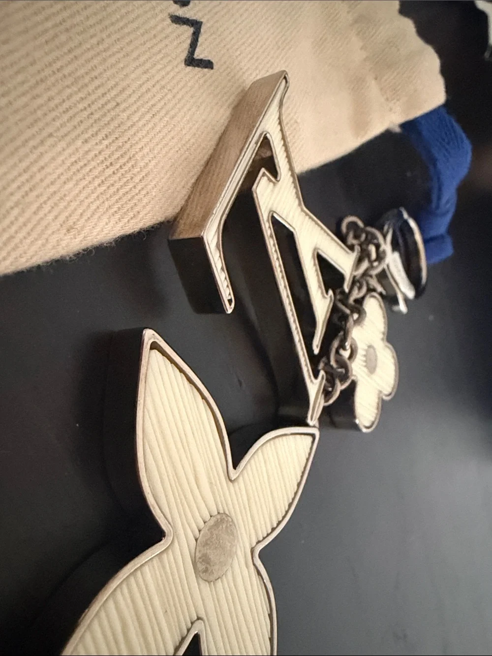 Louis Vuitton Cream and Silver Monogram Flower Key Holder